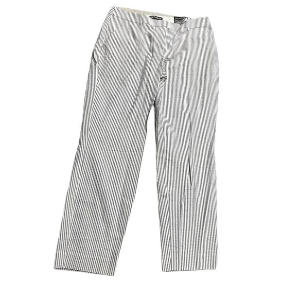 NWT Express Columnist Ankle Pants Seersucker Womens Sz 10 R Striped White Blue - Picture 1 of 14